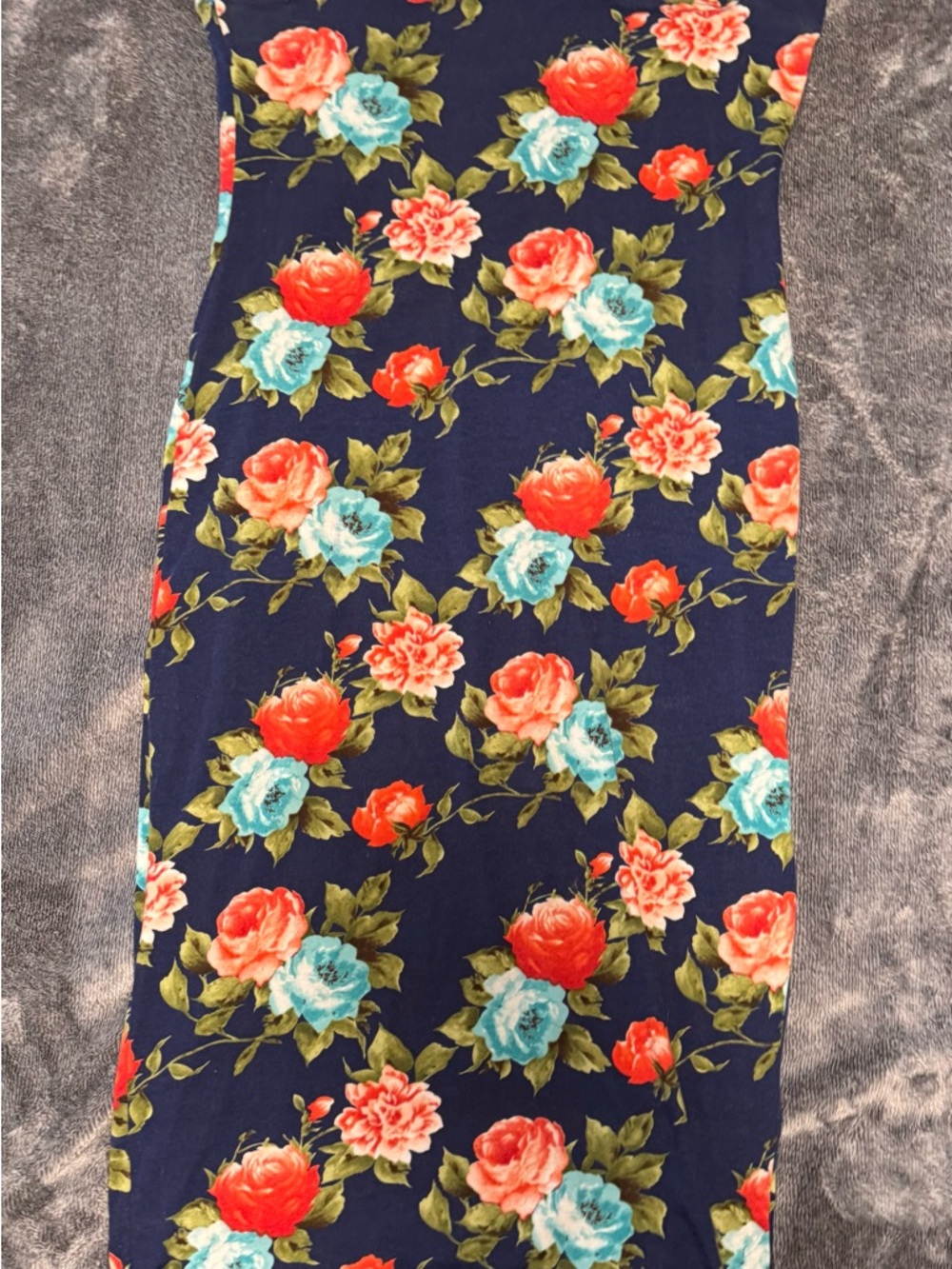 DNA couture Navy Midi Skirt with Coral and Teal Floral Print